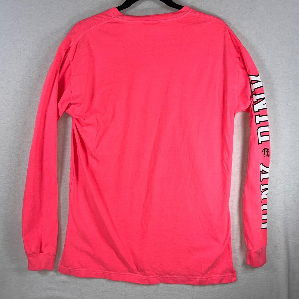 Y2K Victoria's Secret PINK Long Sleeve T Shirt Neon Pink Graphic Logo Size S - Picture 3 of 7